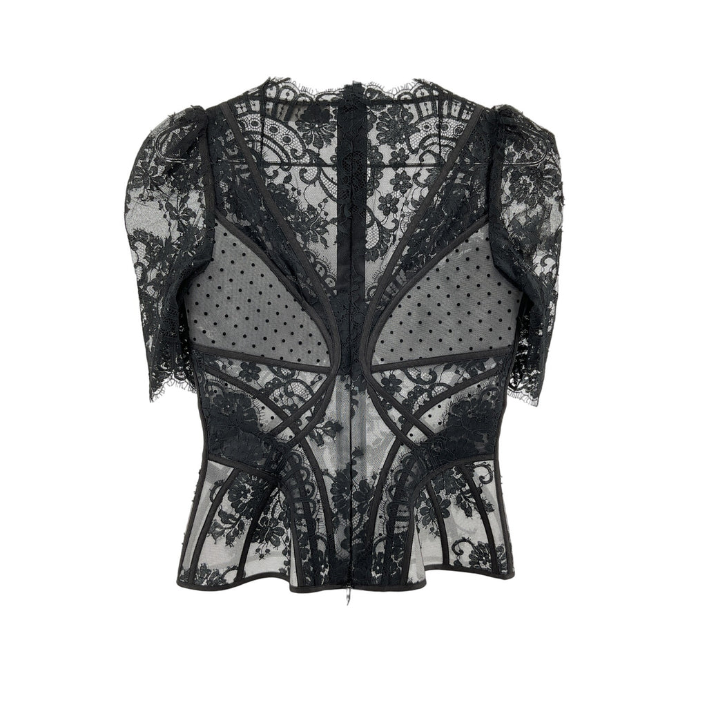 Zimmermann Dancer Black Cotton Paneled Organza, Tulle And Lace Blouse Size 1