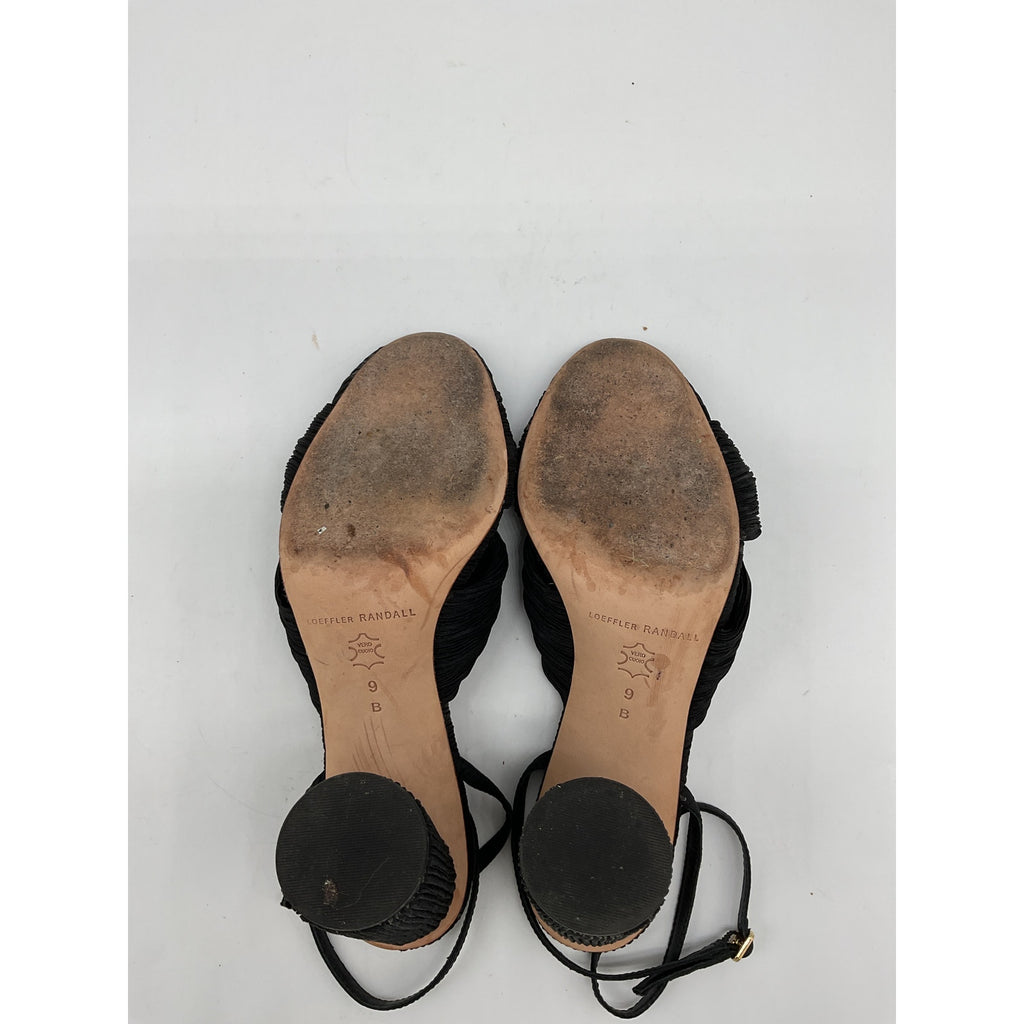 Loeffler Randall 'Reed' Black Leather Pleated Twist Sandals Size 9