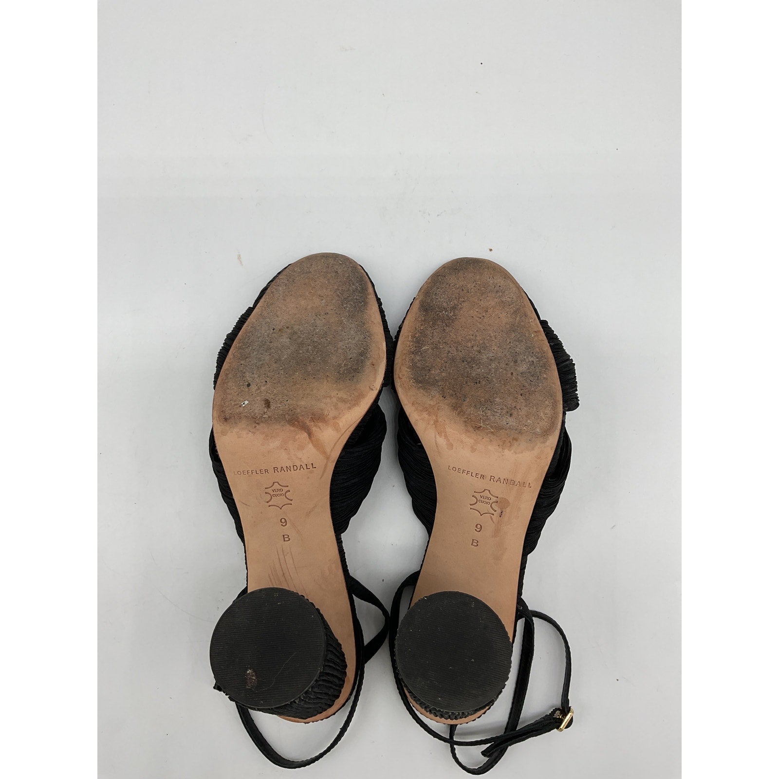 Loeffler Randall 'Reed' Black Leather Pleated Twist Sandals Size 9