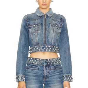 Grlfrnd Studded Nashville Suede Drea Denim Jacket Size XS