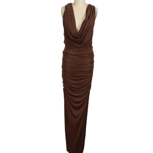 Gauge81 Draped Brown Ina Maxi Dress Size 36 EU / 4 US