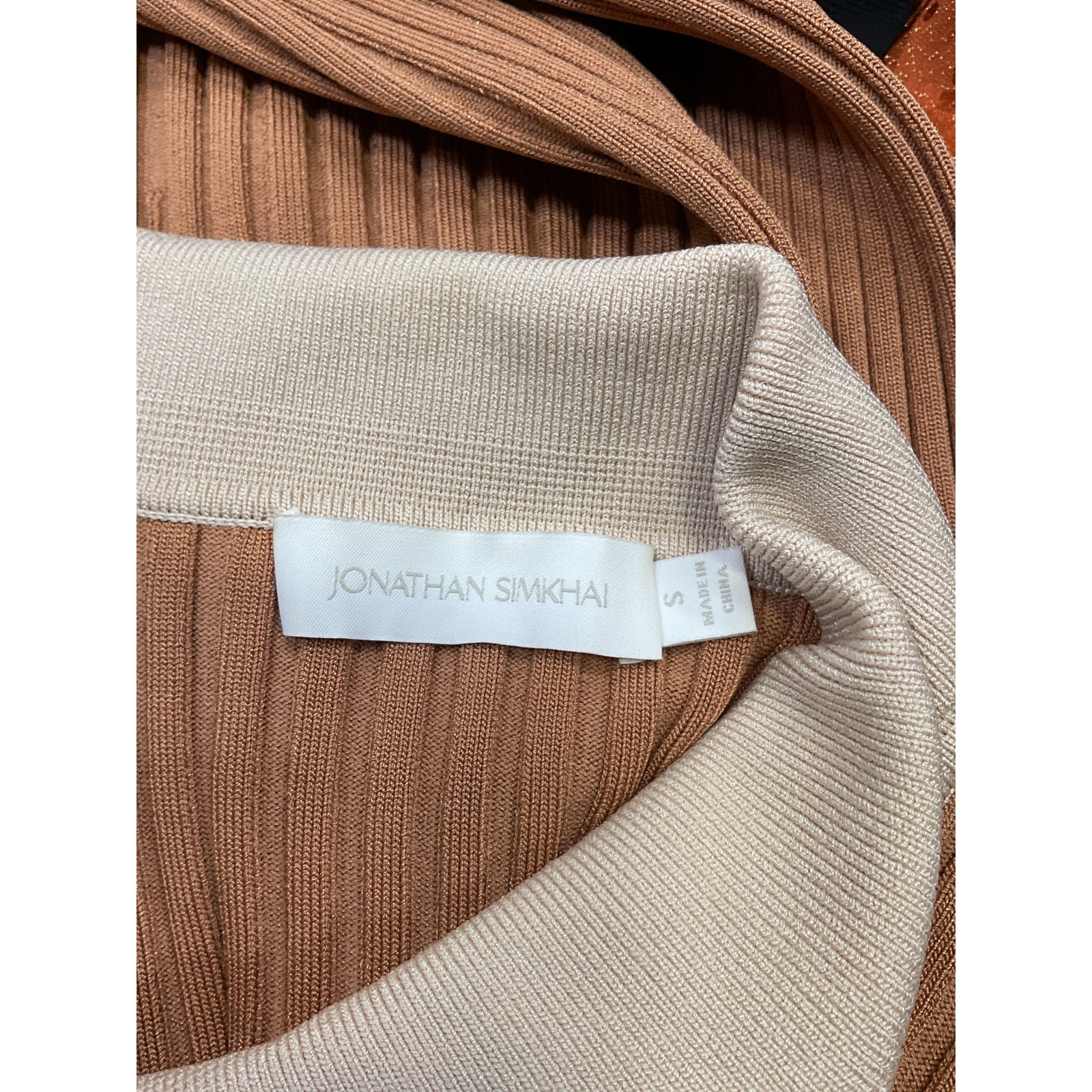 Simkhai 'Elsie' Tan Rayon Compact Cut Out Polo Cardigan Size S