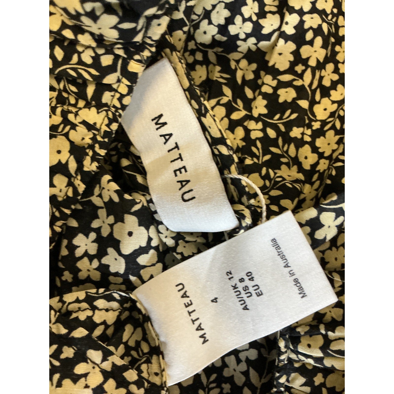 Matteau + Net Sustain Floral-Print Organic Black Cotton And Silk-Blend Mini Dress Size 8