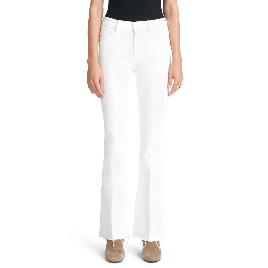 Mother White Cotton High Waist Fray Hem Flare Jeans Size 33