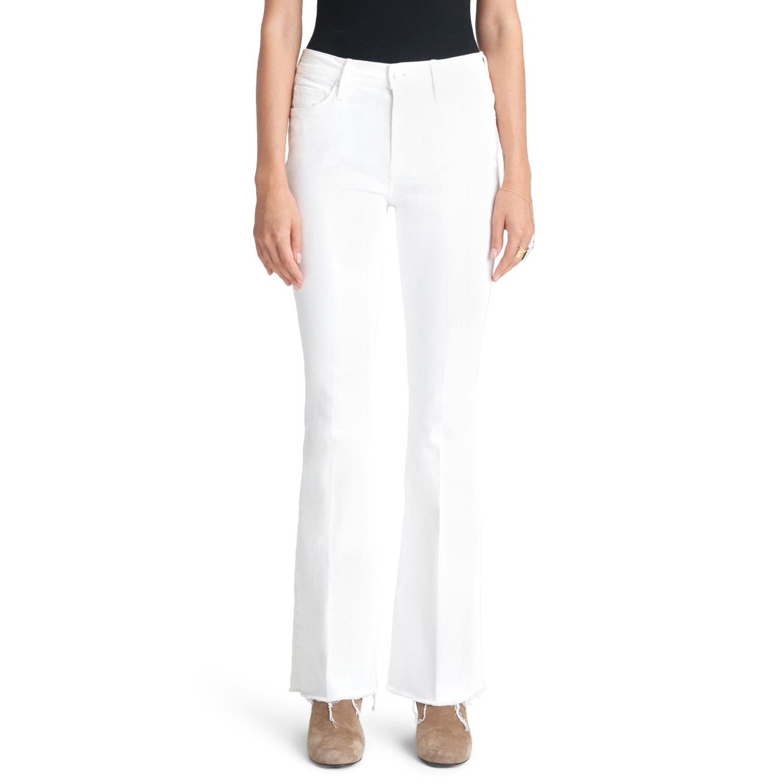 Mother White Cotton High Waist Fray Hem Flare Jeans Size 33