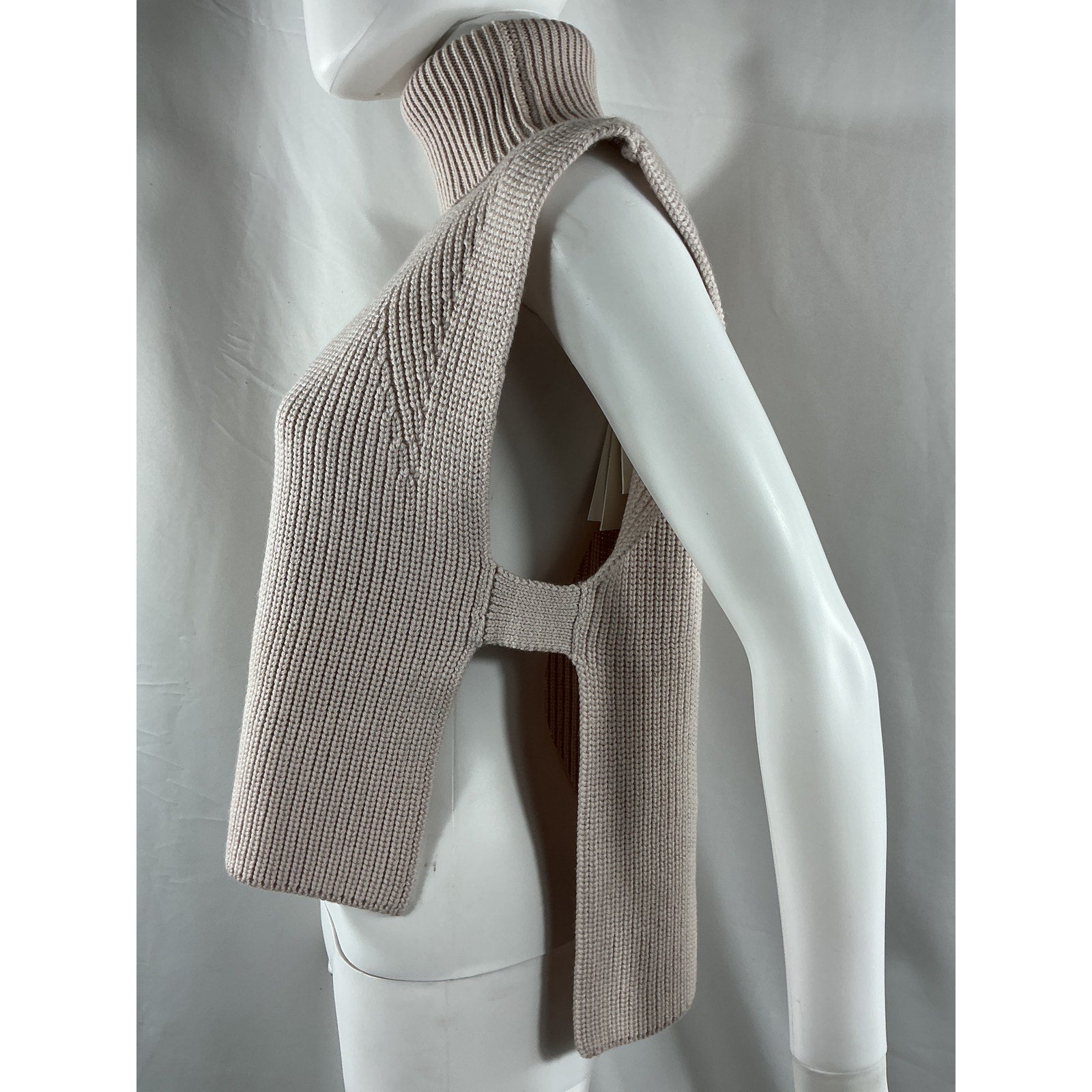 Isabel Etoile Marant 'Megan' Beige Merino Wool Cutout Ribbed Turtleneck Sweater Size 36 - NWT