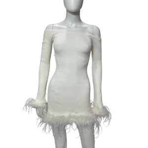 Lovers And Friends Feathered White Ellerie Mini Dress Size S NWT