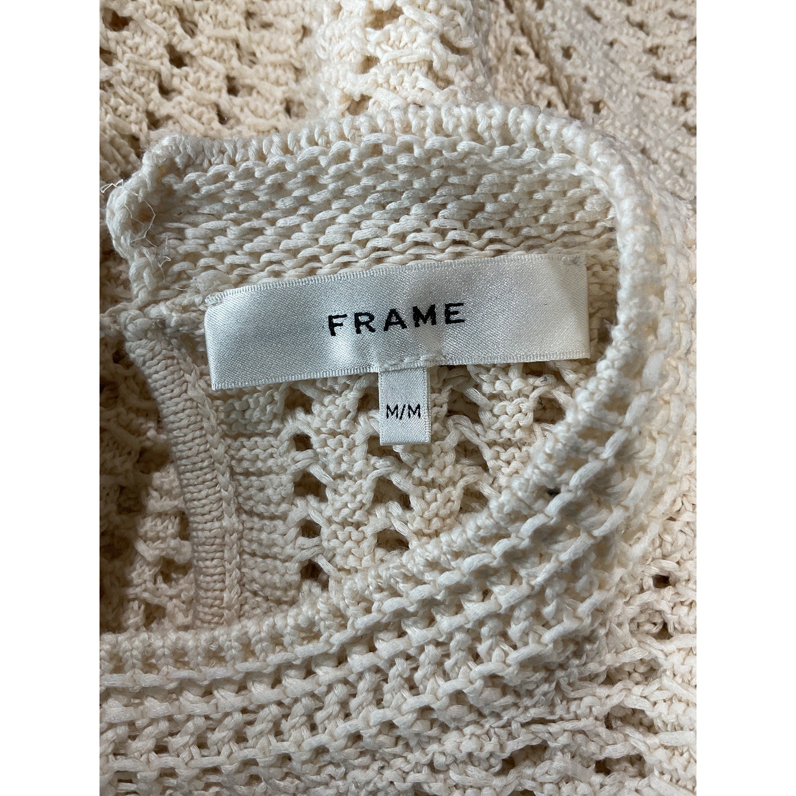 Frame 'The Crochet' Cream Cotton Bell Sweater Size M