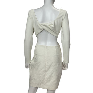 Neiman Marcus Elegant Ivory Twist Back Dress Size 8