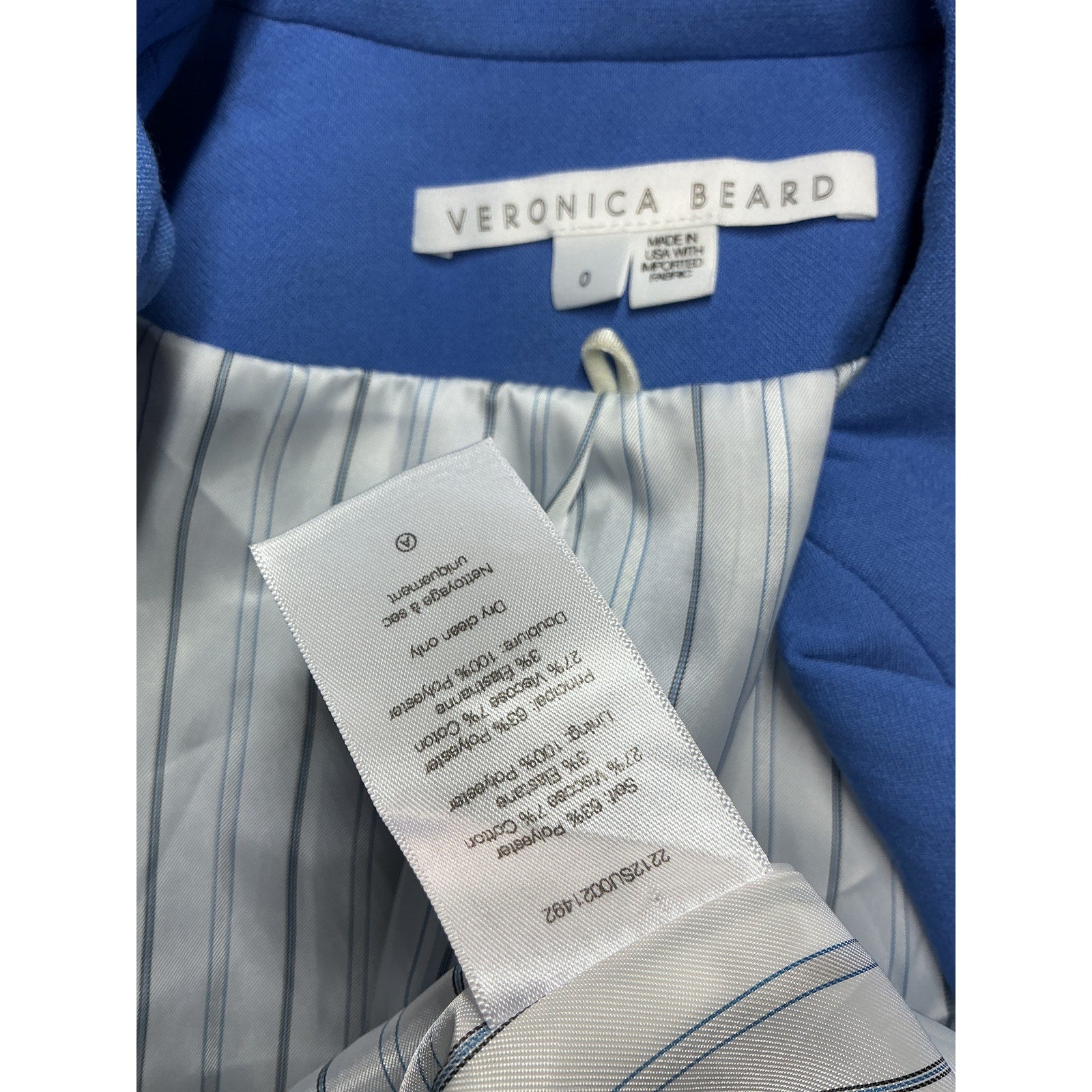 Veronica Beard 'Miller Dickey' Blue Polyester Jacket Size 0