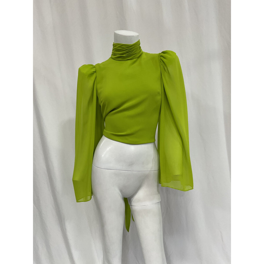 Amur 'Mockneck' Green Long Sleeve Backless Bow Blouse Size 0