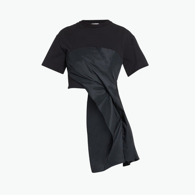 Alexander Mcqueen Black Cotton Ss Crewneck W Side Drape Dtl Size 42