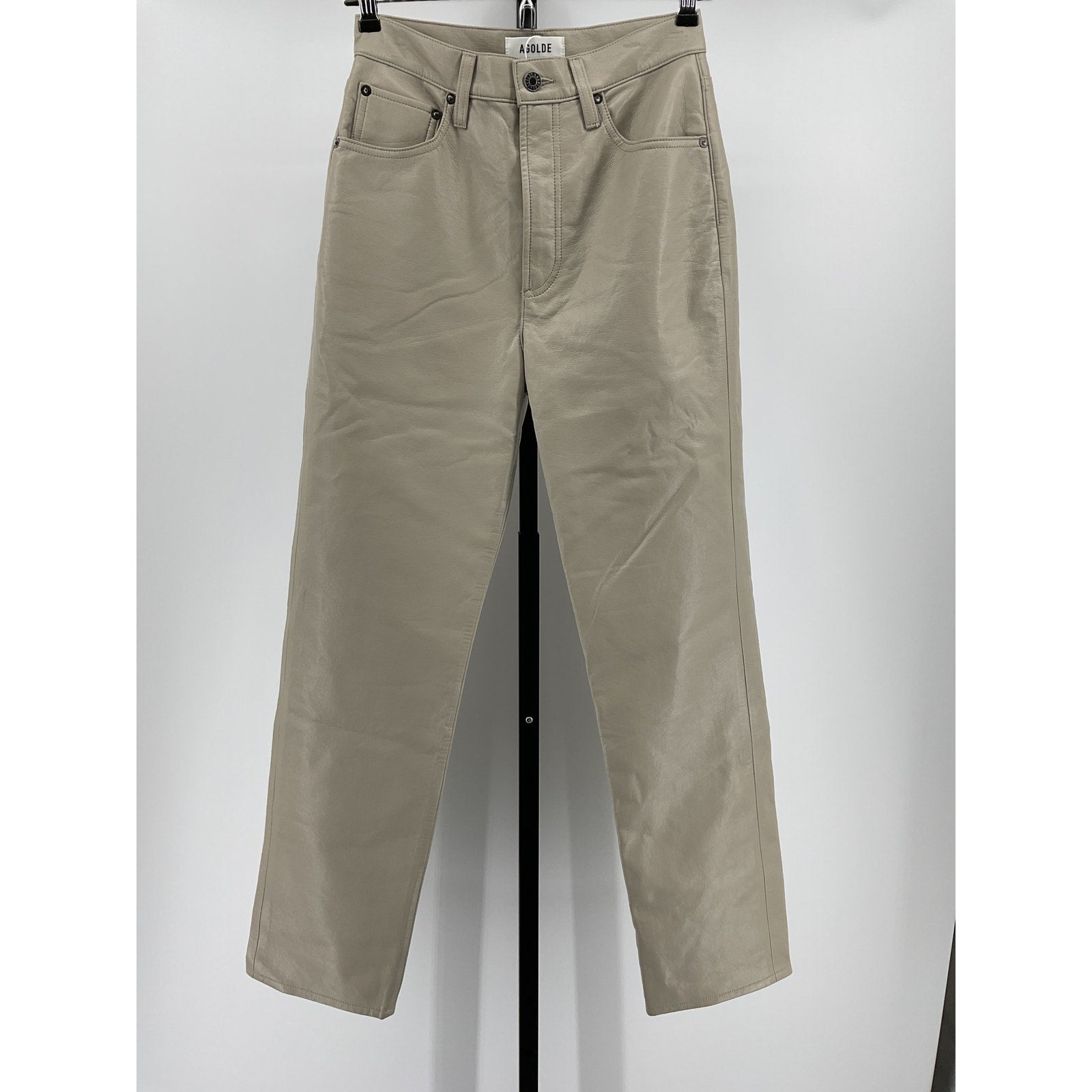 Agolde Recycled 90'S Beige Leather Pinch Waist Jean Size 25