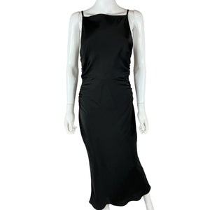 Shona Joy Luxe Black High Neck Ruched Midi Dress Size 6