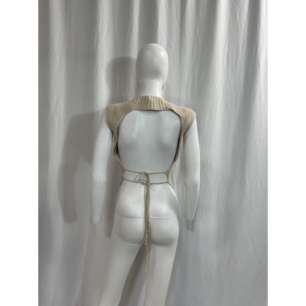 Danielle Guizio 'Rib' White Knit Backless Tank Size M