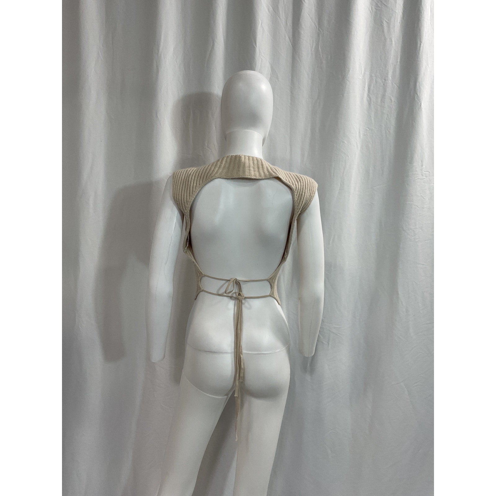 Danielle Guizio 'Rib' White Knit Backless Tank Size M