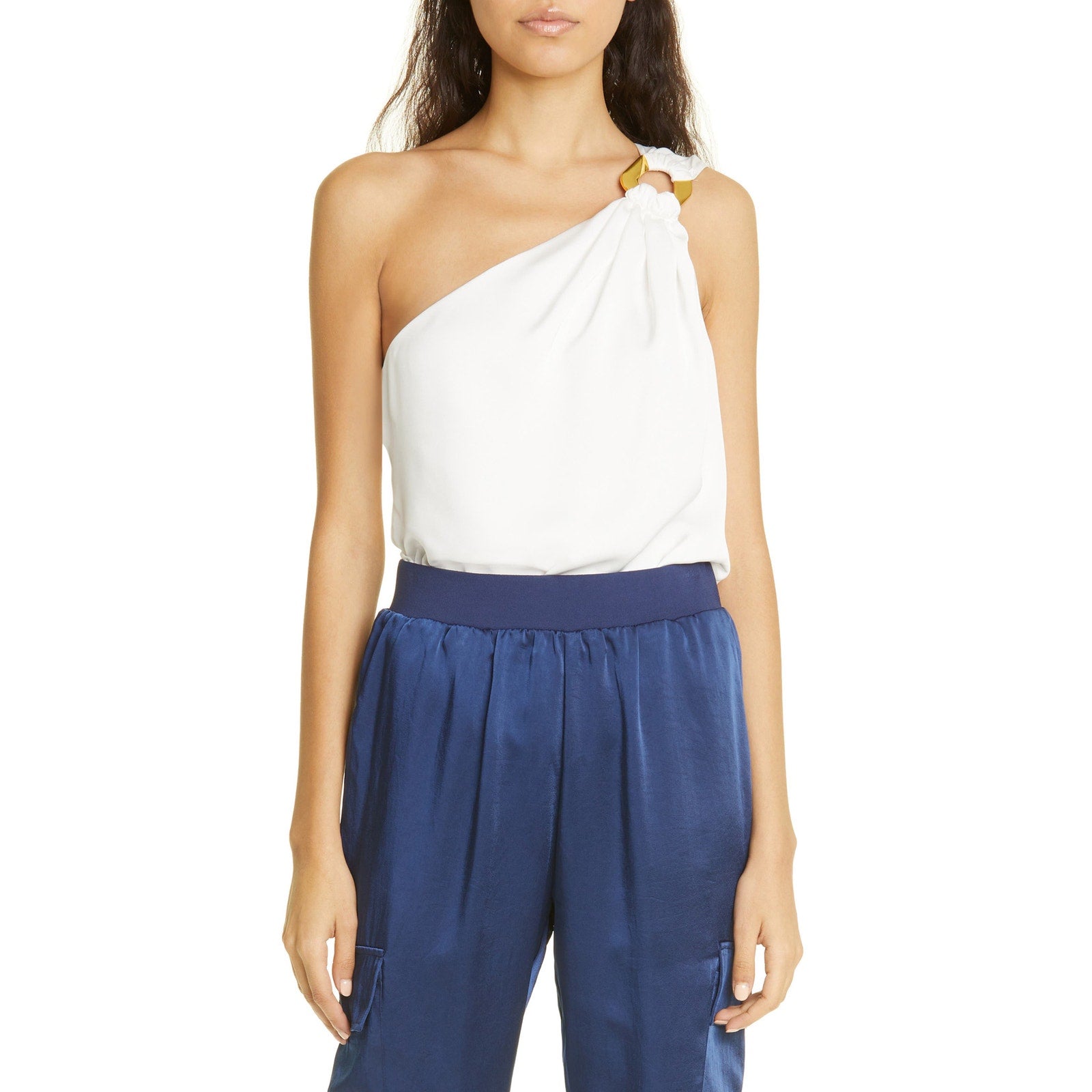 Ramy Brook 'Adda' White One-Shoulder Blouse Top Size S