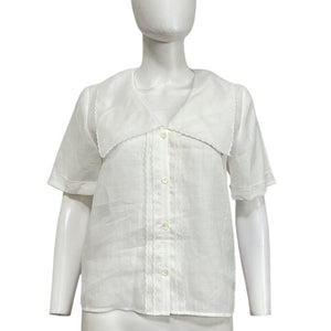 Neiman Marcus Lightweight White Scallop Sailor Blouse Size XS NWT
