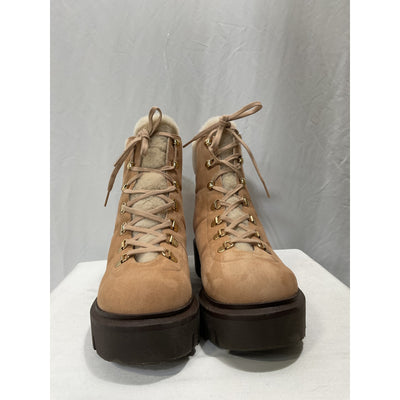 Stuart Weitzman 'Chalet' Brown Suede & Faux Fur Trim Combat Boots Size 9.5