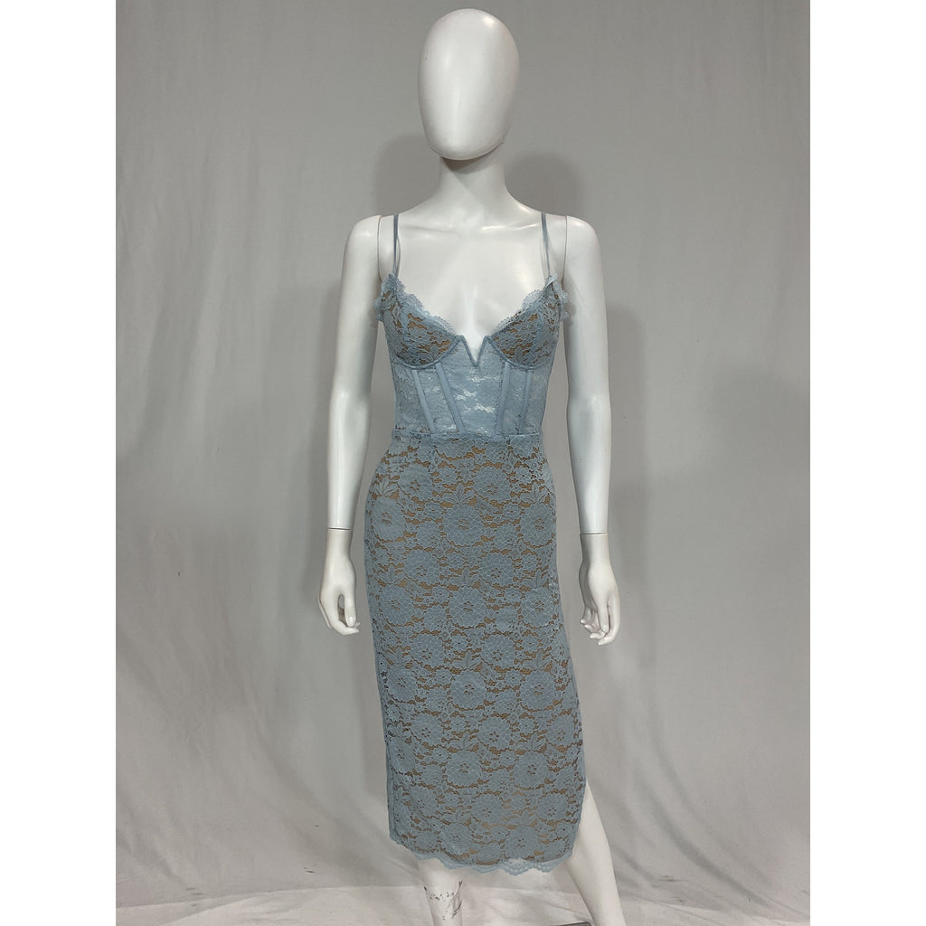 V. Chapman 'Lace' Blue Pattern Midi Length Dress Size 0