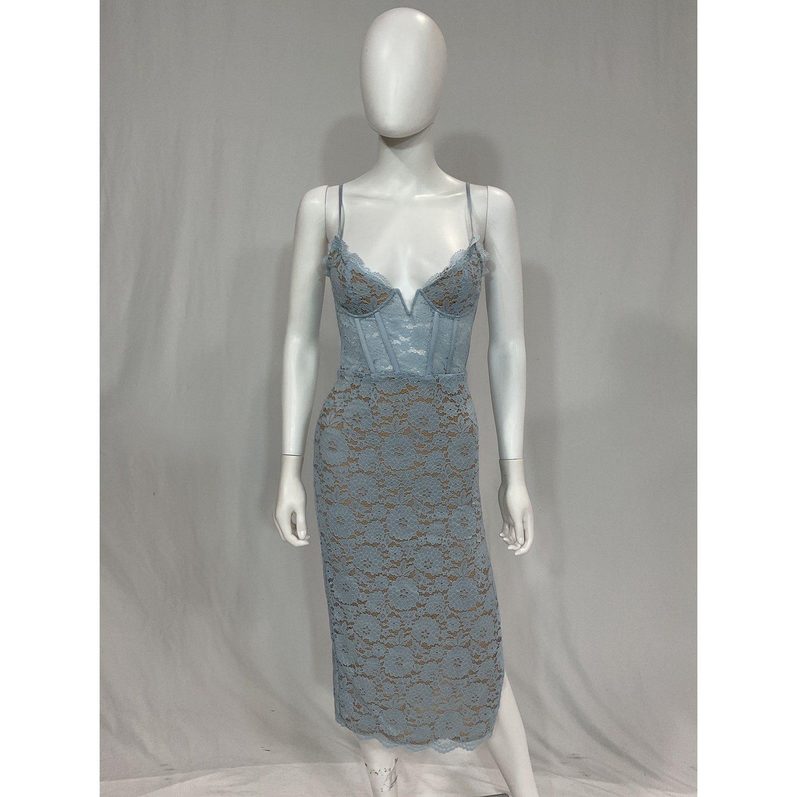 V. Chapman 'Lace' Blue Pattern Midi Length Dress Size 0