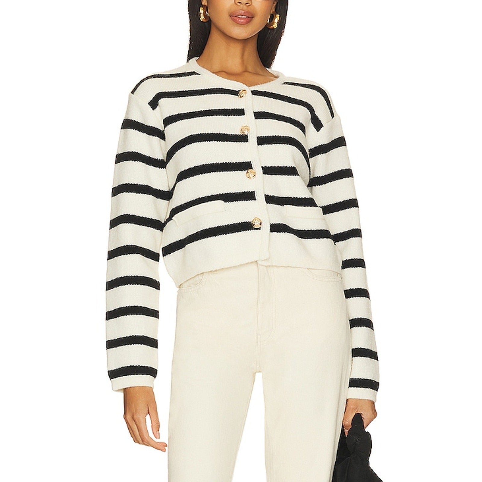 Line & Dot 'Benni' White Stripe Cardigan Size S