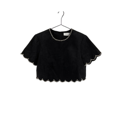 Zimmermann Crush Black Linen Crystal-Embellished Scalloped Crop Top Size 0