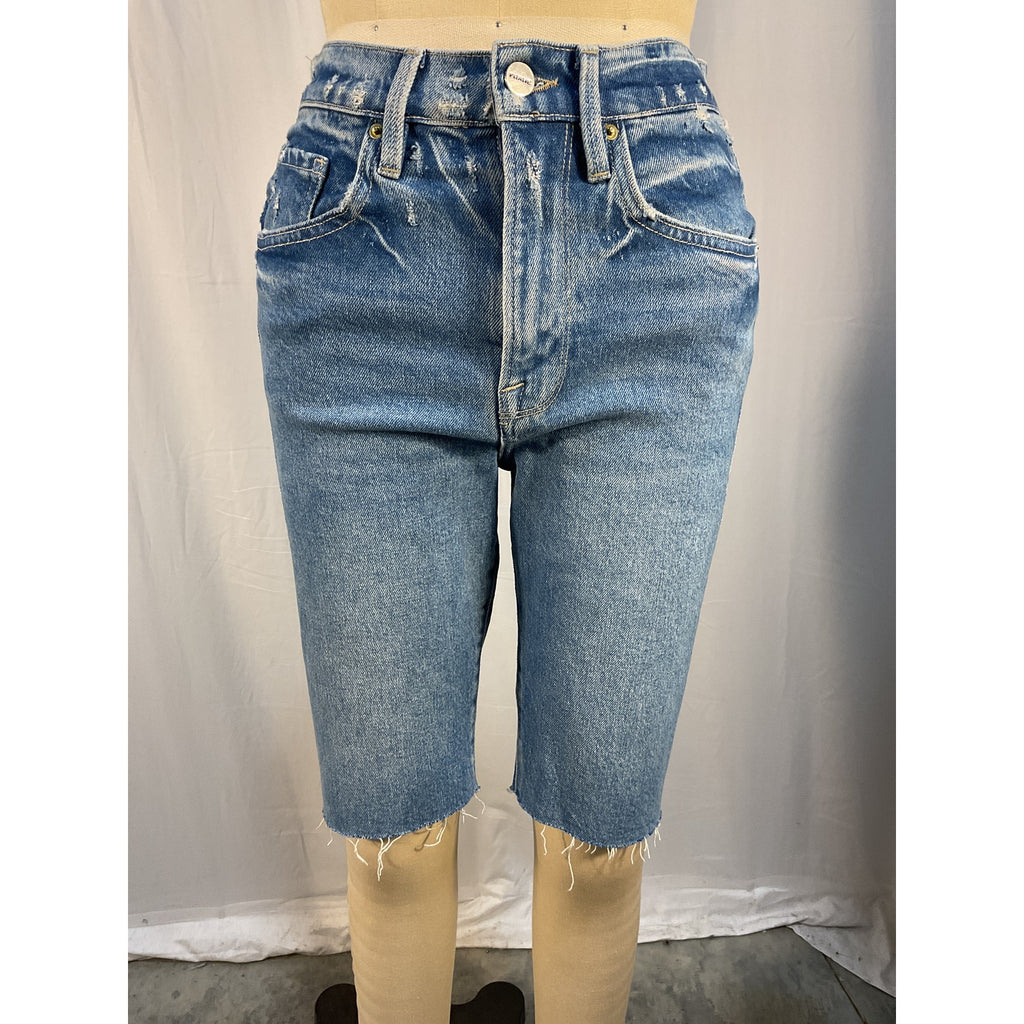 Frame High Waist Blue Raw Edge Denim Bermuda Shorts Size 26