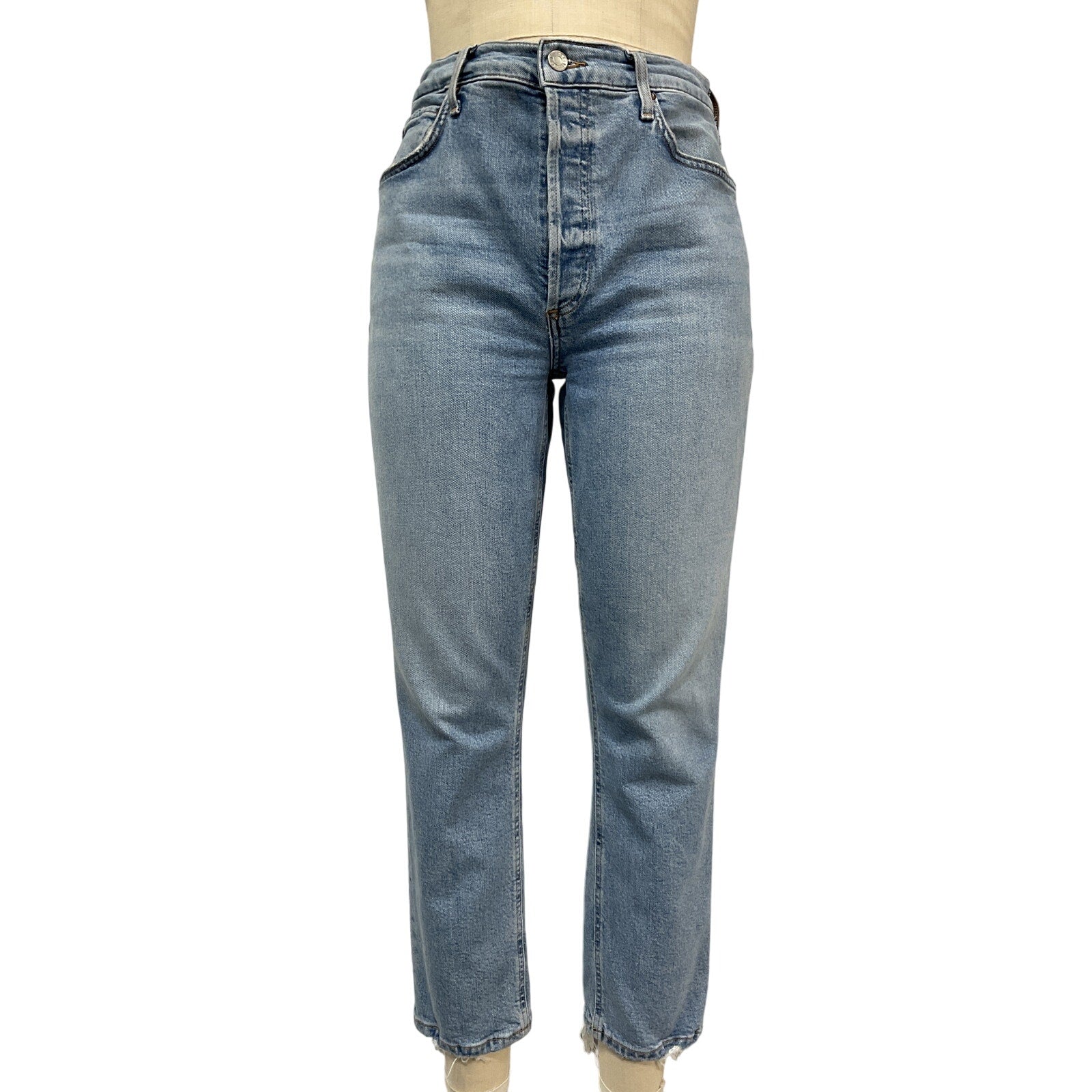 Agolde 'Riley' Blue Cotton High Rise Straight Crop Denim Jean Size 28