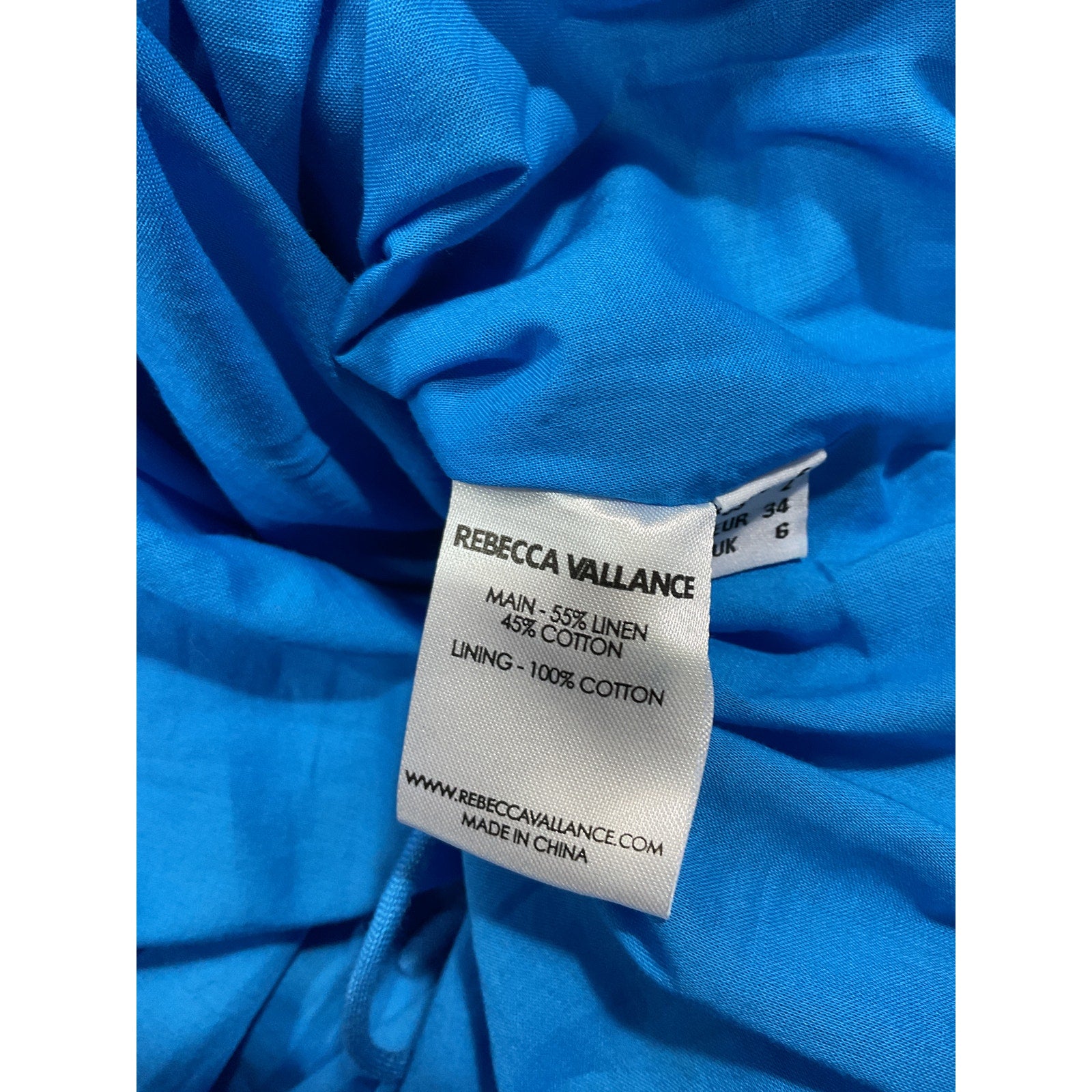 Rebecca Vallance 'Isidora' Blue Sleeveless Belted Linen & Cotton Midi Dress Size 2