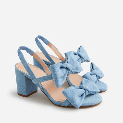J.Crew 'Lucie Bow ' Blue Cotton Leather Slingback Sandals Size 6