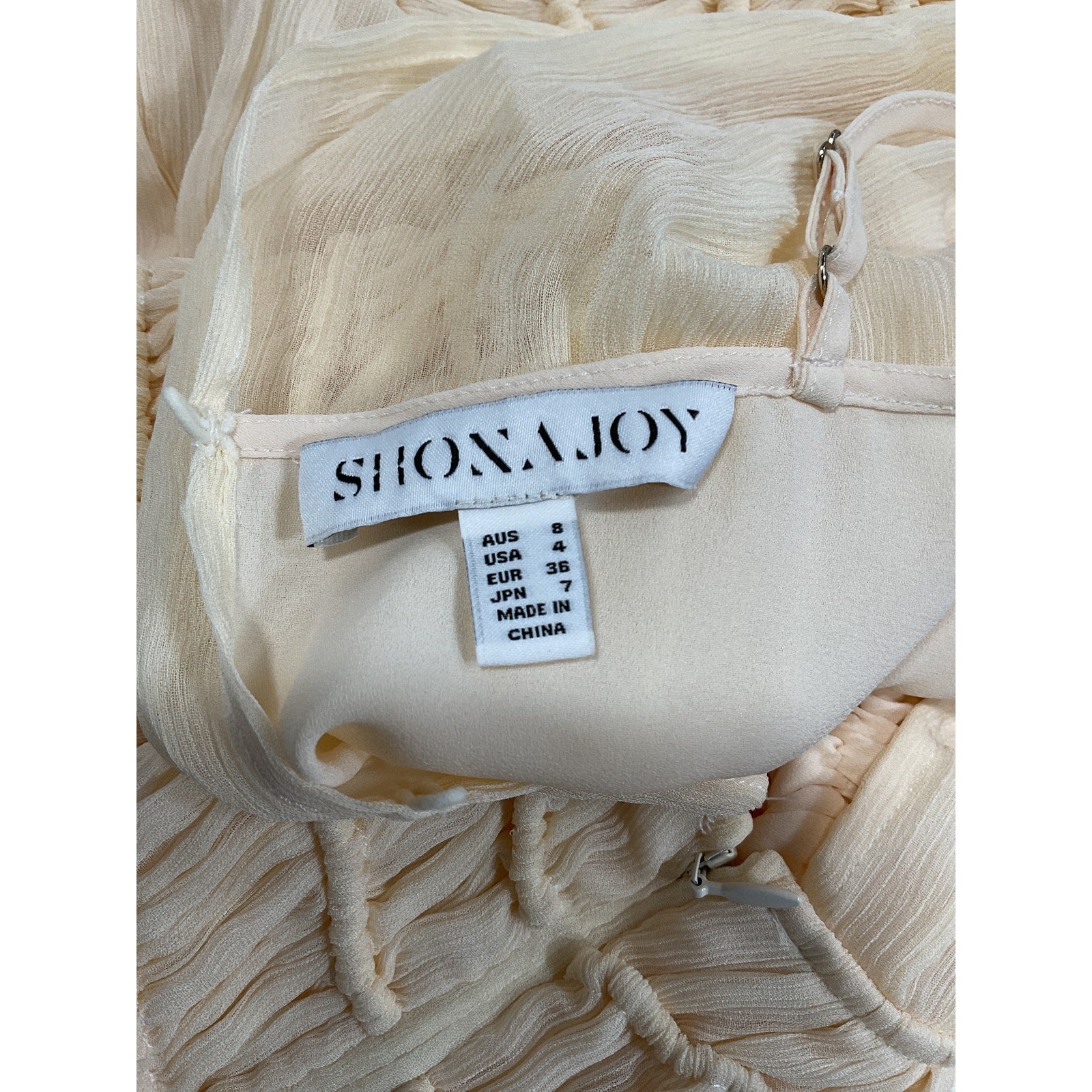Shona Joy 'Delphine' White Chiffon Balloon Sleeve Corded Mini Dress Size 4