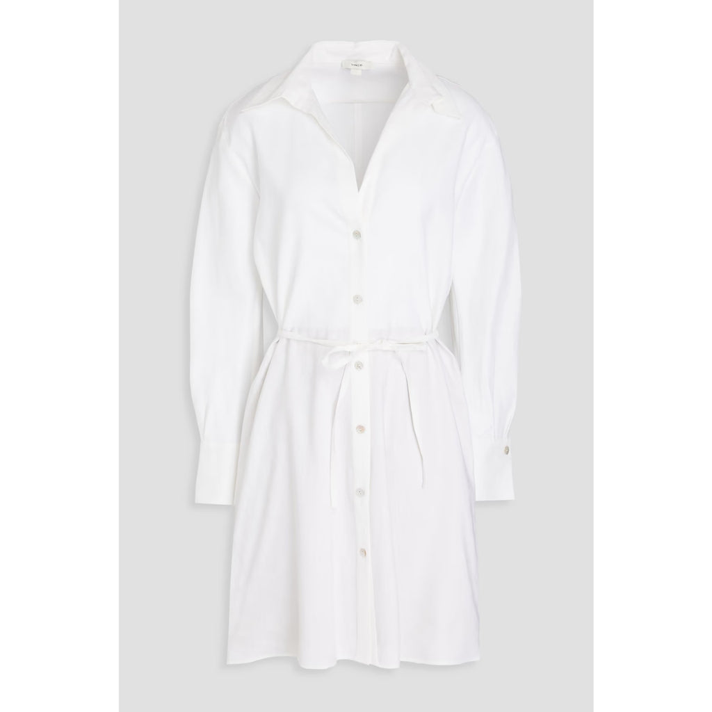 Vince Belted White Linen-Blend Mini Shirt Dress Size S - NWT