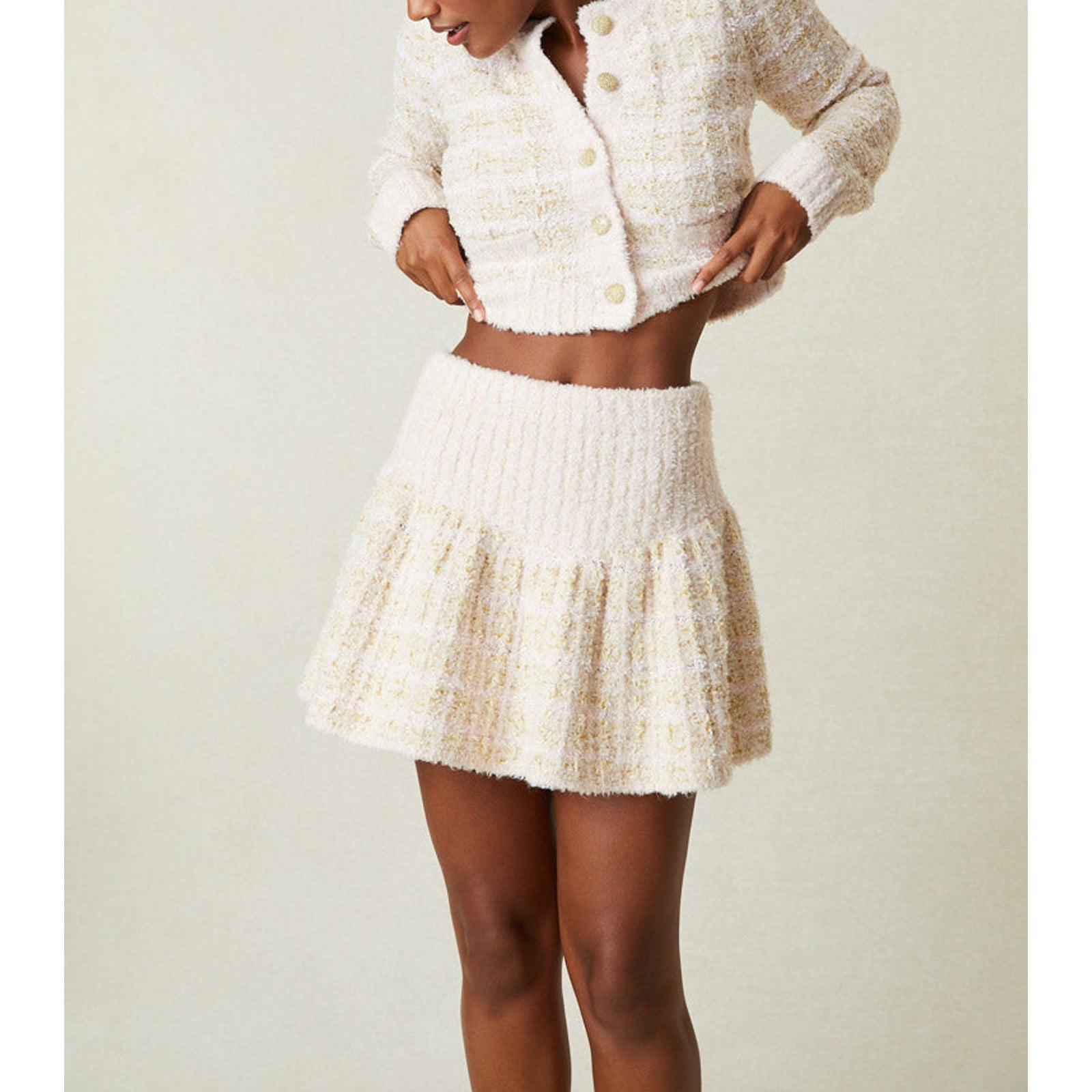 Loveshackfancy 'Bibi' Pink Tweed Mini Skirt Size S