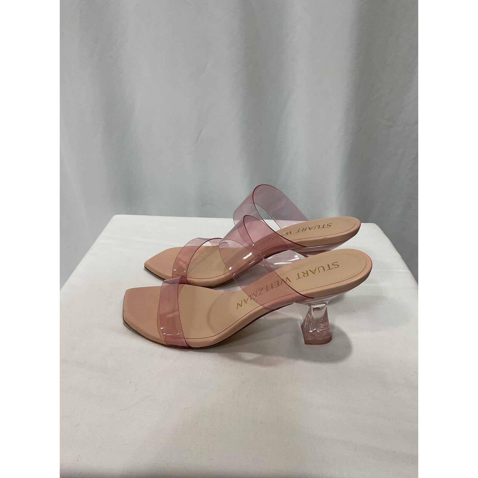 Stuart Weitzman 'Kristal' Pink Pvc Open Toe Mules Size 5.5