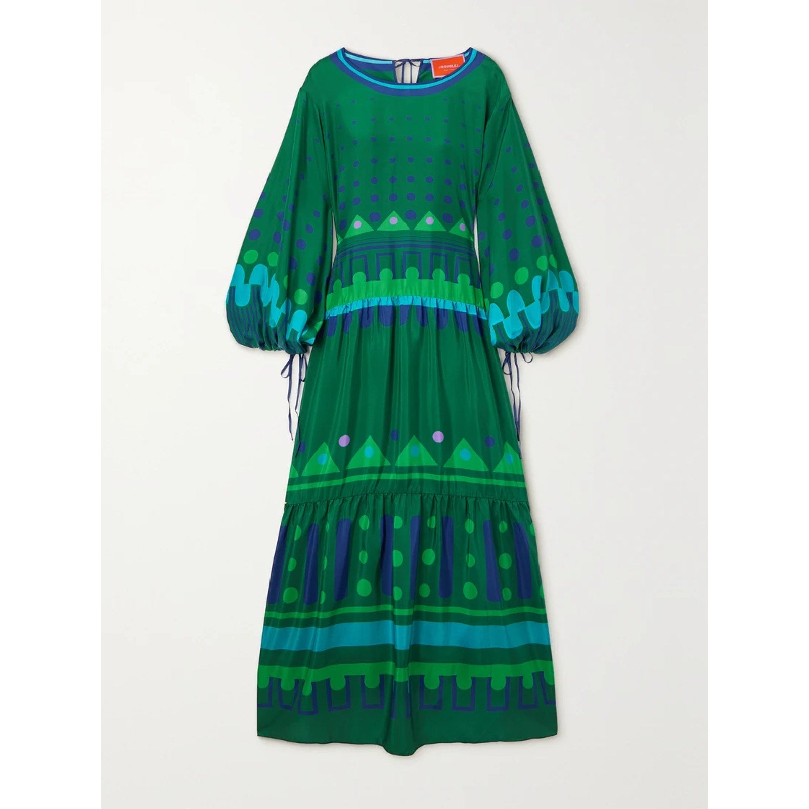 La Doublej 'Vesta' Green Silk Printed Silk-Twill Maxi Dress Size S