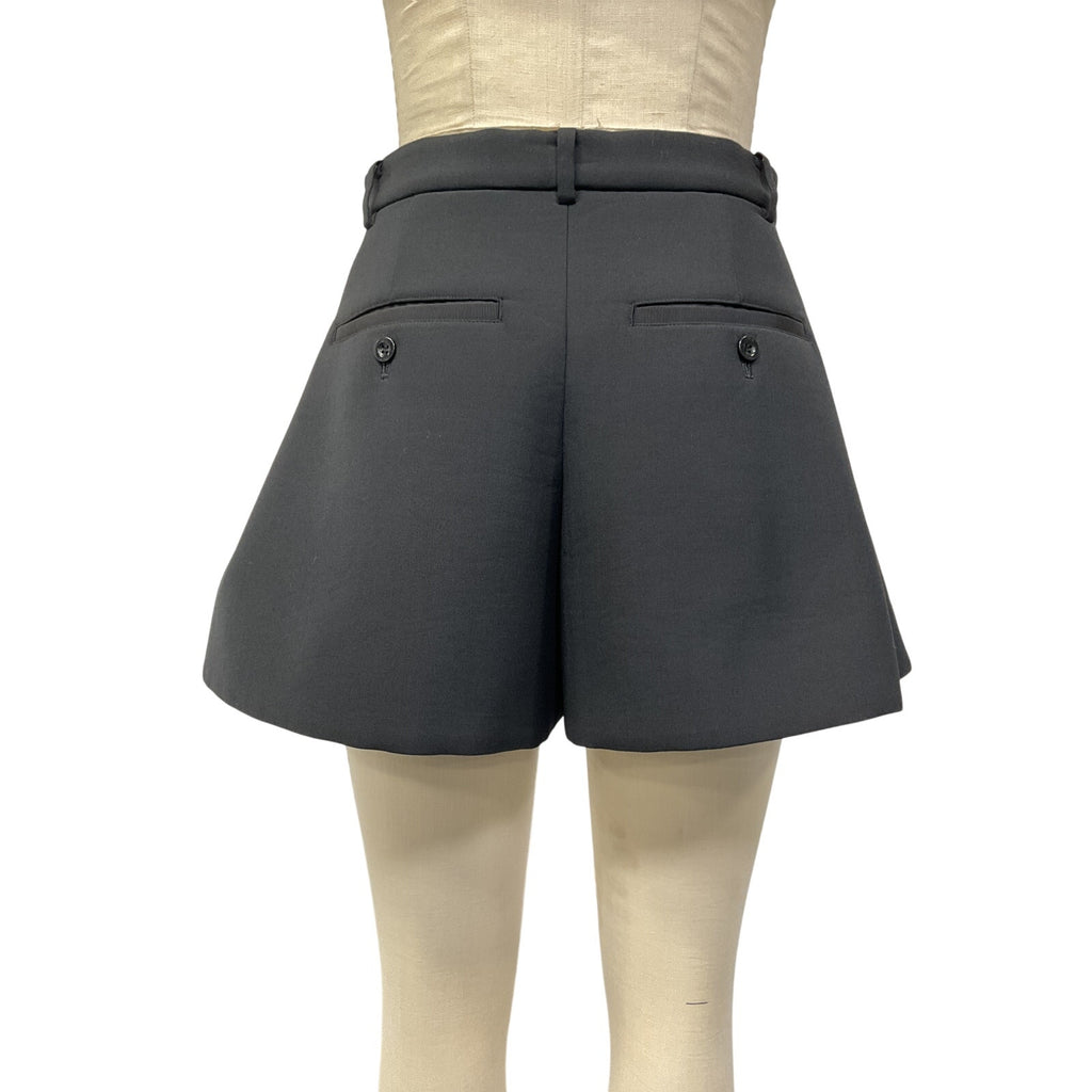 Sacai Satin-Trimmed Pleated Black Polyester Woven Shorts Size 1