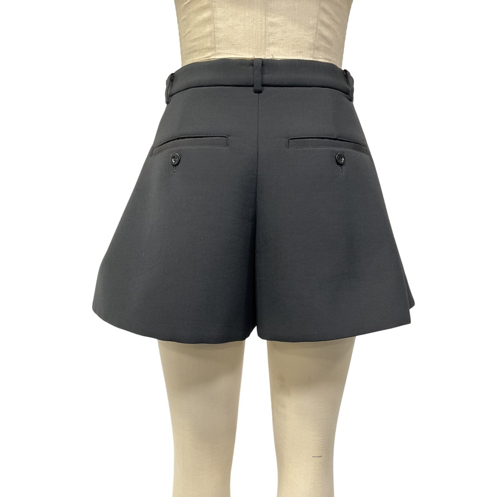 Sacai Satin-Trimmed Pleated Black Polyester Woven Shorts Size 1