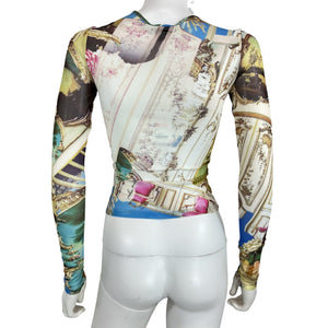 Miaou Sheer Multicolor Paloma Elsesser Baroque Long Sleeve Tee Size XS NWT