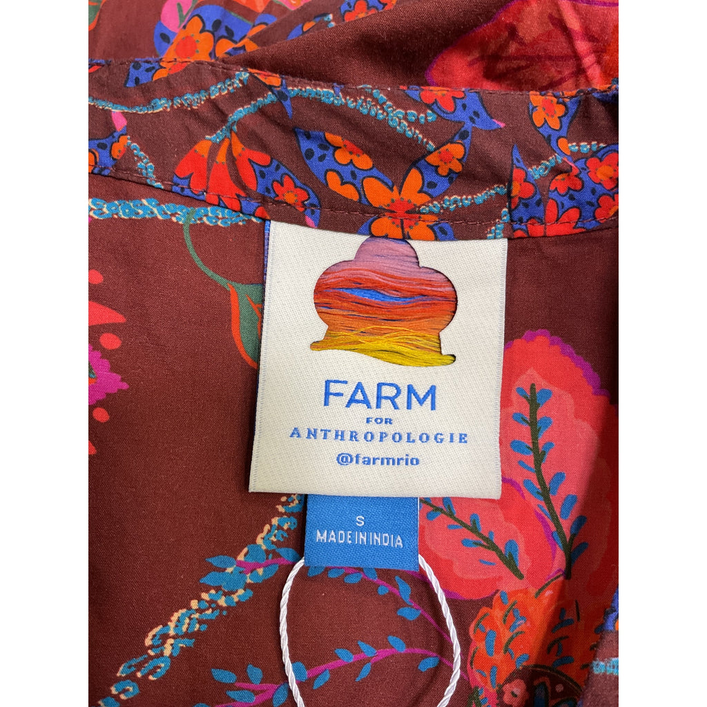 Farm Rio Brown Cotton Button-Front Dress Size S