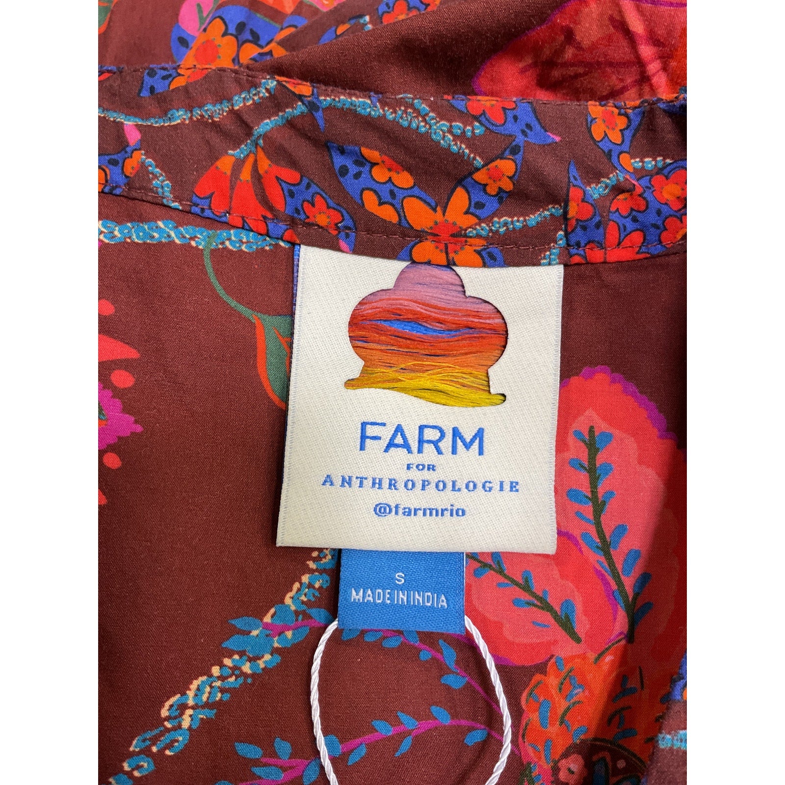 Farm Rio Brown Cotton Button-Front Dress Size S