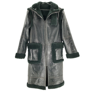 Helmut Lang Green Patent Shearling Coat Size XS