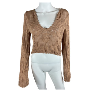 House Of Harlow 1960 Pointelle Tan Kameli Sweater Size XS