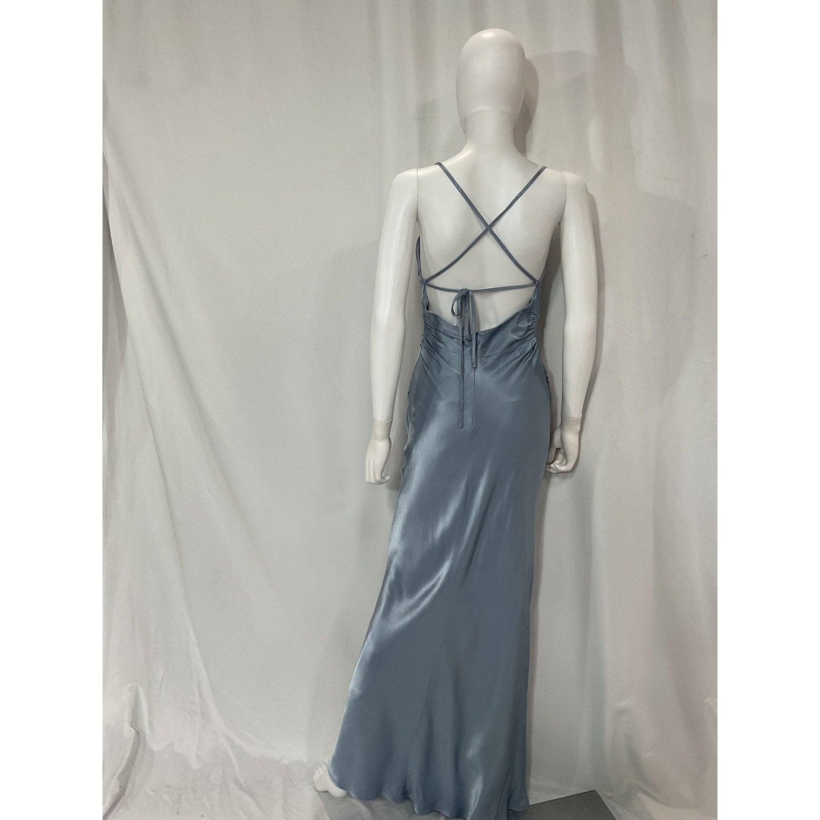 Shona Joy 'La Lune' Blue Lace Back Satin Maxi Dress Size 4