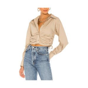 L'Academie 'The Lena' Khaki Cotton Blouse Size S