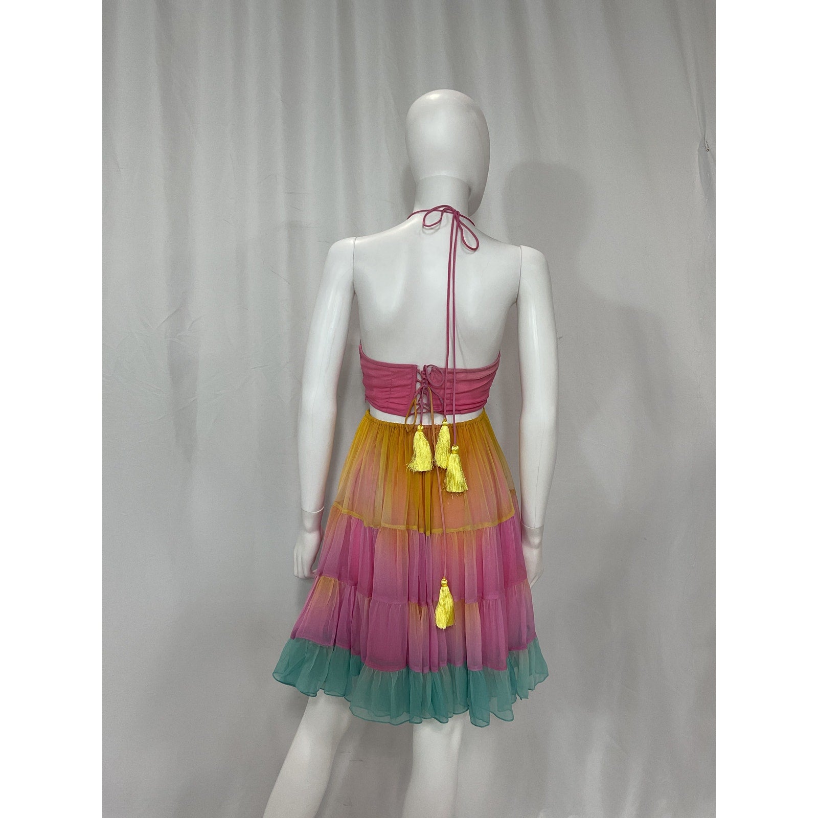 Rococo Sand 'Zale' Pink Linen Halter Neck Mini Dress Size XS