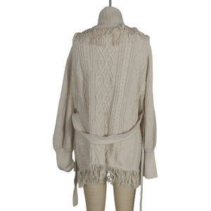 Simkhai Textured Cream Fisherman Fringe Cardigan Size L