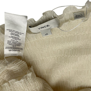 Vince Textured Beige Smocked Long Sleeve Blouse Size L