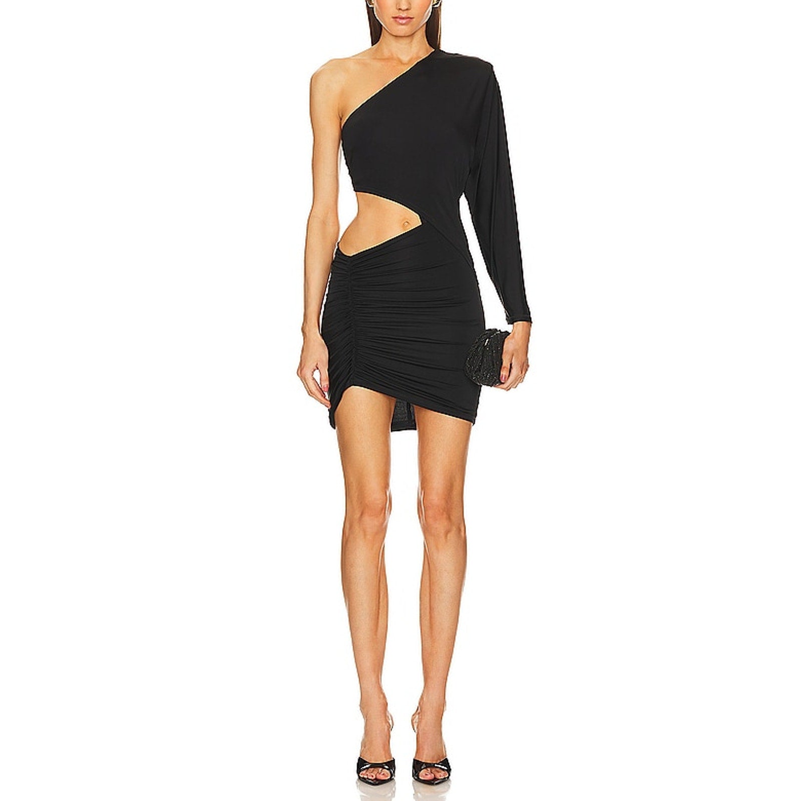 Michael Costello 'Avianna' Black One Shouulder Gathered Mini Dress Size S - NWT