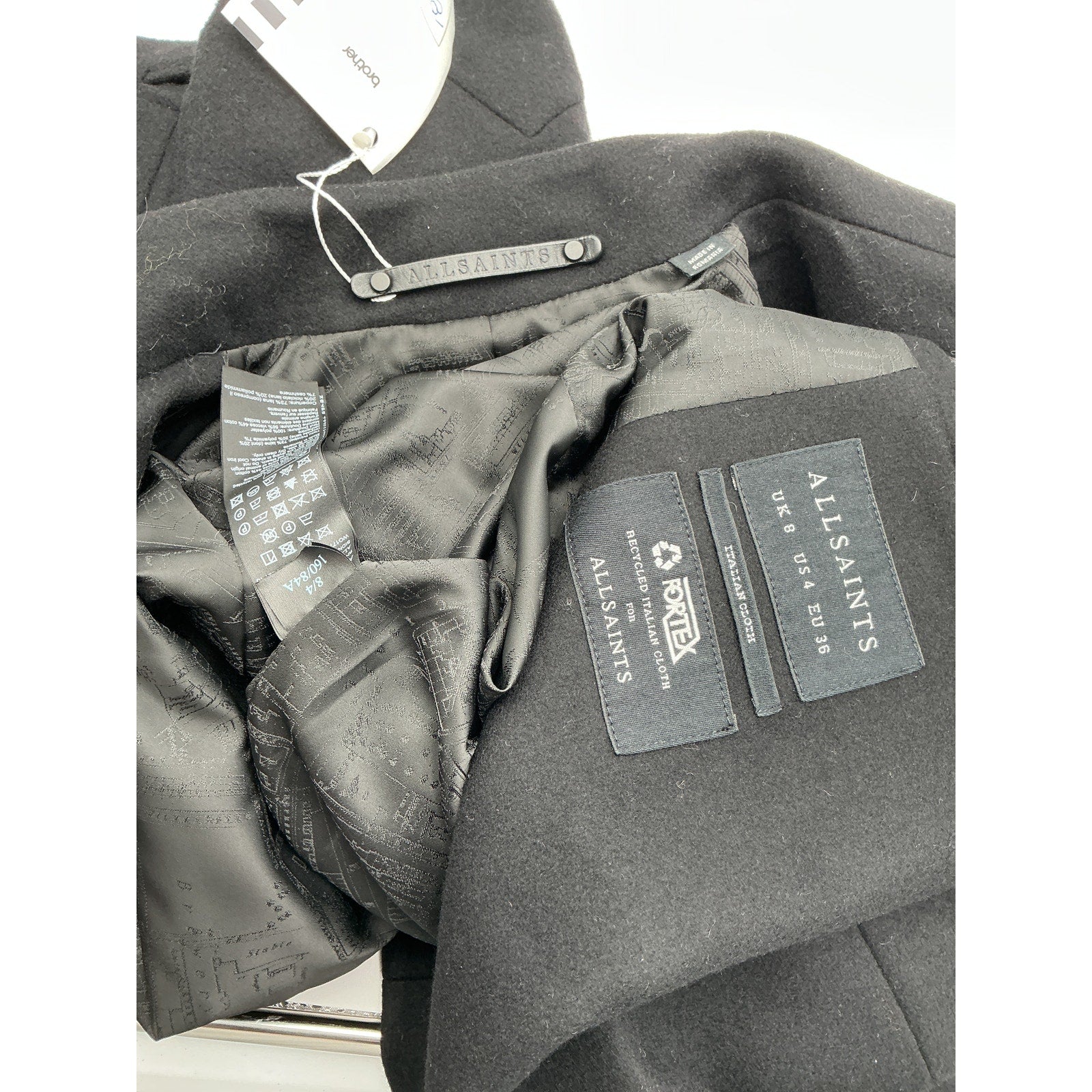 Allsaints 'Sidney' Black Wool Recycled Blend Coat Size 4